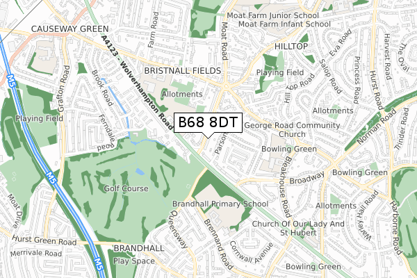 B68 8DT map - small scale - OS Open Zoomstack (Ordnance Survey)