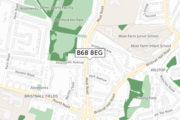 B68 8EG map - large scale - OS Open Zoomstack (Ordnance Survey)