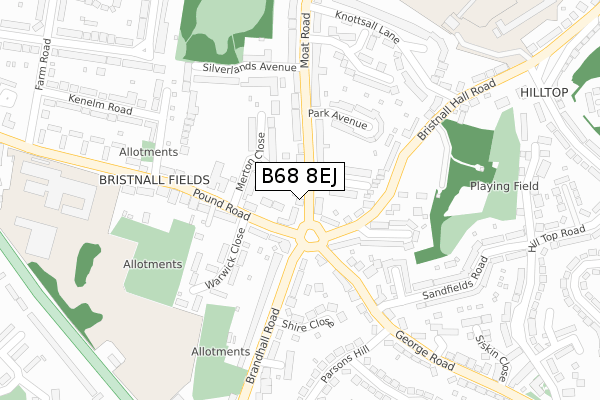 B68 8EJ map - large scale - OS Open Zoomstack (Ordnance Survey)