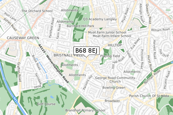 B68 8EJ map - small scale - OS Open Zoomstack (Ordnance Survey)