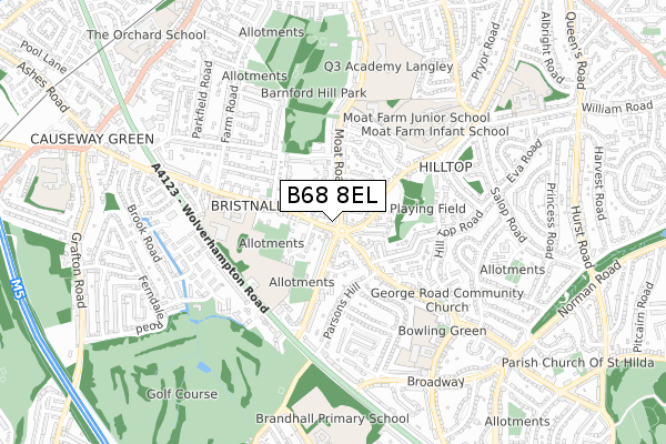 B68 8EL map - small scale - OS Open Zoomstack (Ordnance Survey)