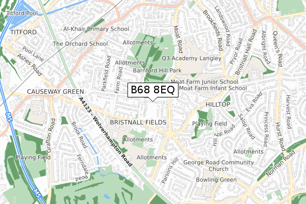 B68 8EQ map - small scale - OS Open Zoomstack (Ordnance Survey)