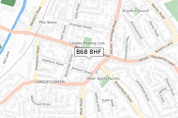 B68 8HF map - large scale - OS Open Zoomstack (Ordnance Survey)