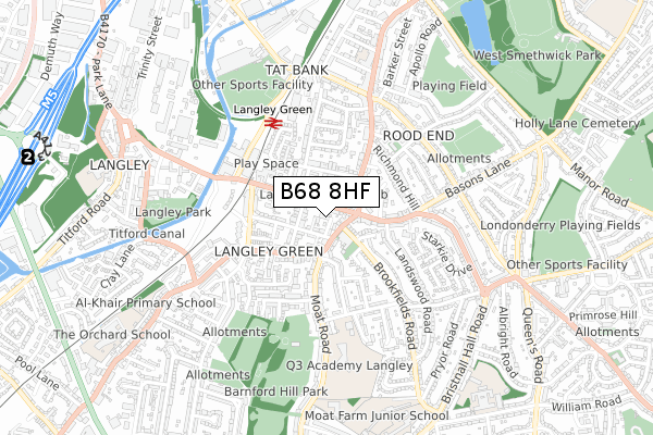 B68 8HF map - small scale - OS Open Zoomstack (Ordnance Survey)