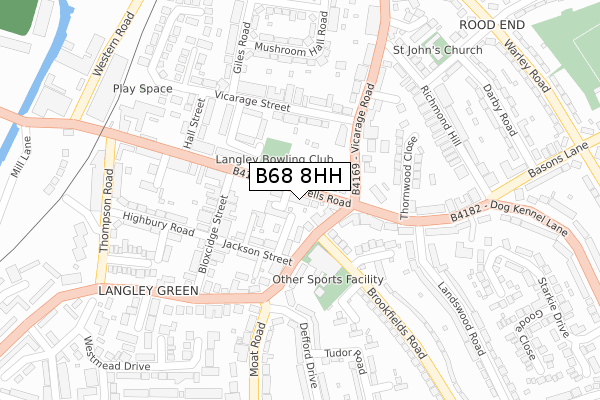 B68 8HH map - large scale - OS Open Zoomstack (Ordnance Survey)