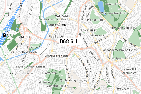 B68 8HH map - small scale - OS Open Zoomstack (Ordnance Survey)