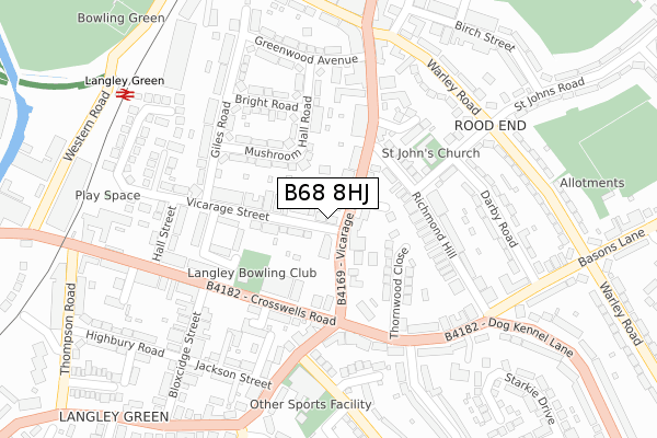 B68 8HJ map - large scale - OS Open Zoomstack (Ordnance Survey)