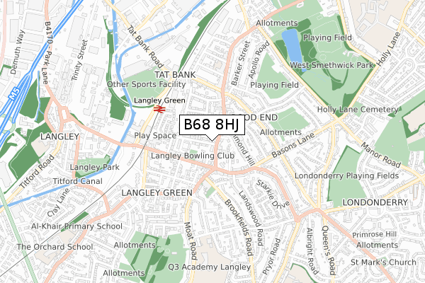 B68 8HJ map - small scale - OS Open Zoomstack (Ordnance Survey)