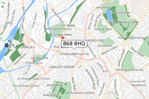 B68 8HQ map - small scale - OS Open Zoomstack (Ordnance Survey)