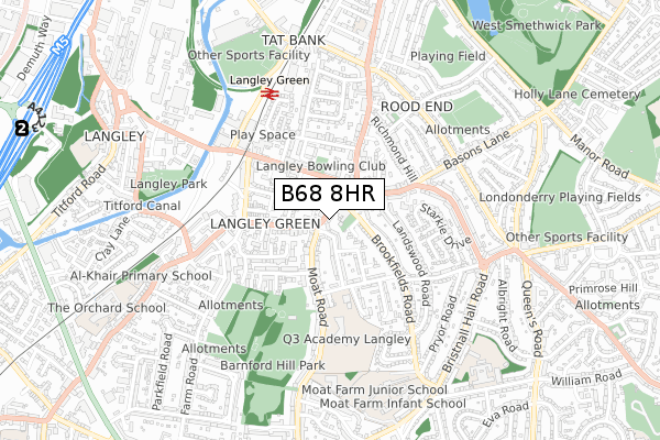 B68 8HR map - small scale - OS Open Zoomstack (Ordnance Survey)