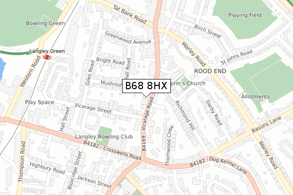 B68 8HX map - large scale - OS Open Zoomstack (Ordnance Survey)