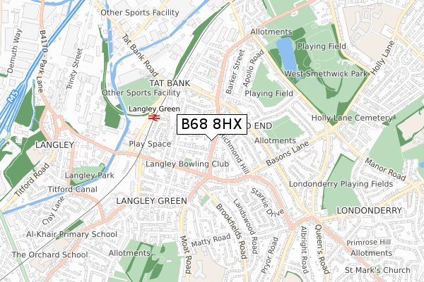 B68 8HX map - small scale - OS Open Zoomstack (Ordnance Survey)