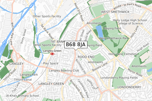 B68 8JA map - small scale - OS Open Zoomstack (Ordnance Survey)