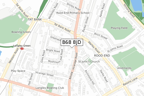 B68 8JD map - large scale - OS Open Zoomstack (Ordnance Survey)