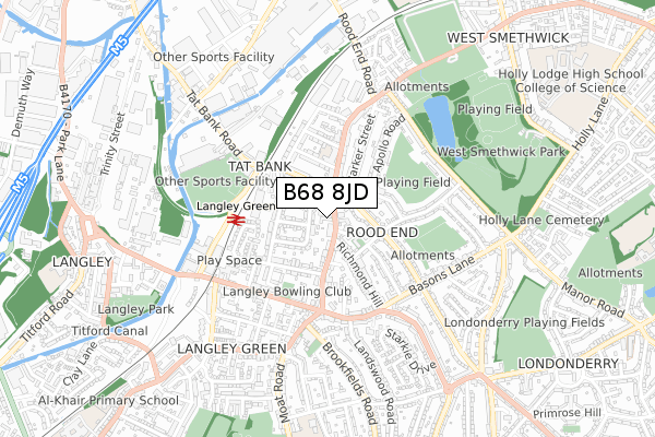 B68 8JD map - small scale - OS Open Zoomstack (Ordnance Survey)