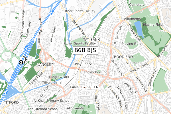 B68 8JS map - small scale - OS Open Zoomstack (Ordnance Survey)