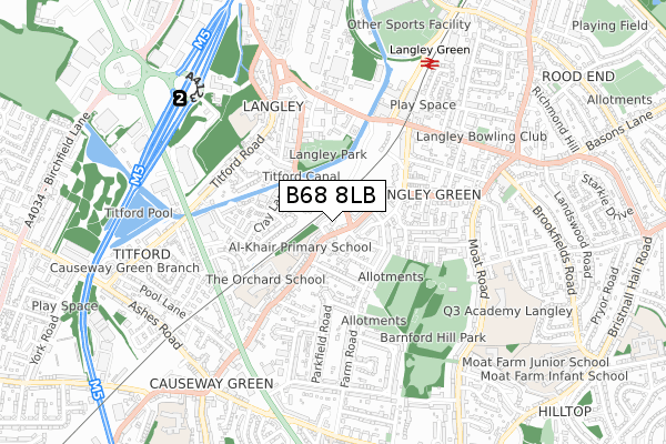 B68 8LB map - small scale - OS Open Zoomstack (Ordnance Survey)