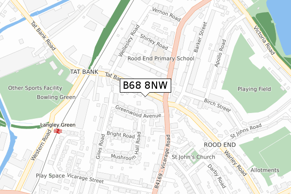 B68 8NW map - large scale - OS Open Zoomstack (Ordnance Survey)