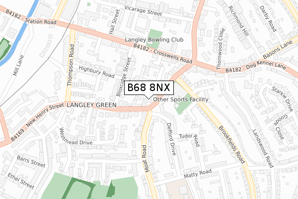 B68 8NX map - large scale - OS Open Zoomstack (Ordnance Survey)