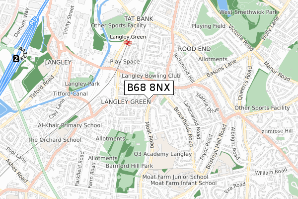 B68 8NX map - small scale - OS Open Zoomstack (Ordnance Survey)