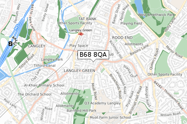 B68 8QA map - small scale - OS Open Zoomstack (Ordnance Survey)