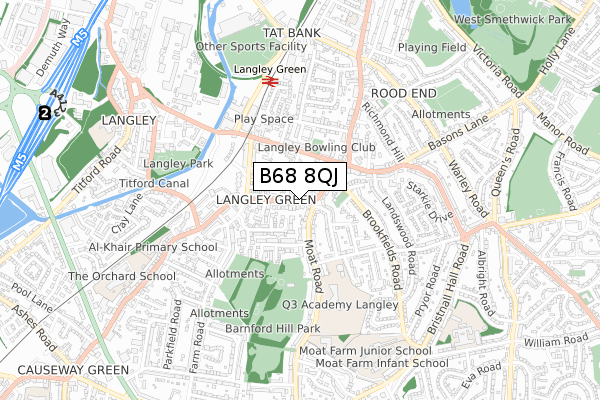 B68 8QJ map - small scale - OS Open Zoomstack (Ordnance Survey)