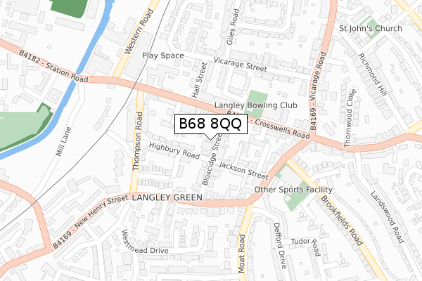 B68 8QQ map - large scale - OS Open Zoomstack (Ordnance Survey)