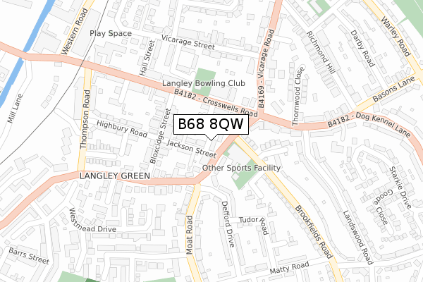 B68 8QW map - large scale - OS Open Zoomstack (Ordnance Survey)