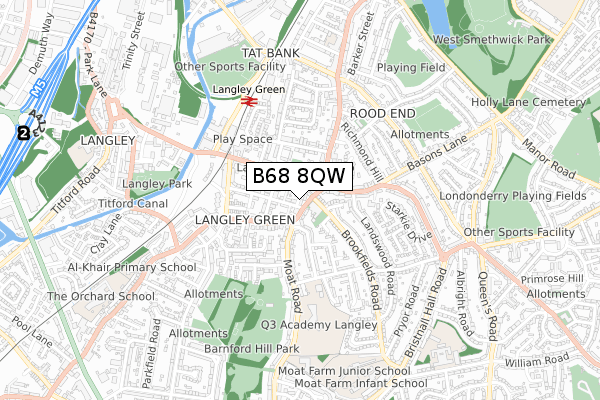 B68 8QW map - small scale - OS Open Zoomstack (Ordnance Survey)