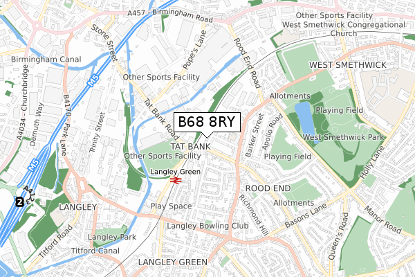 B68 8RY map - small scale - OS Open Zoomstack (Ordnance Survey)