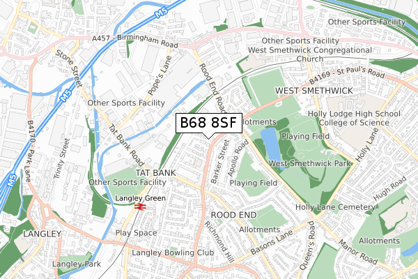 B68 8SF map - small scale - OS Open Zoomstack (Ordnance Survey)