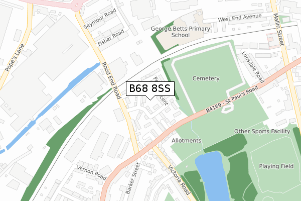 B68 8SS map - large scale - OS Open Zoomstack (Ordnance Survey)