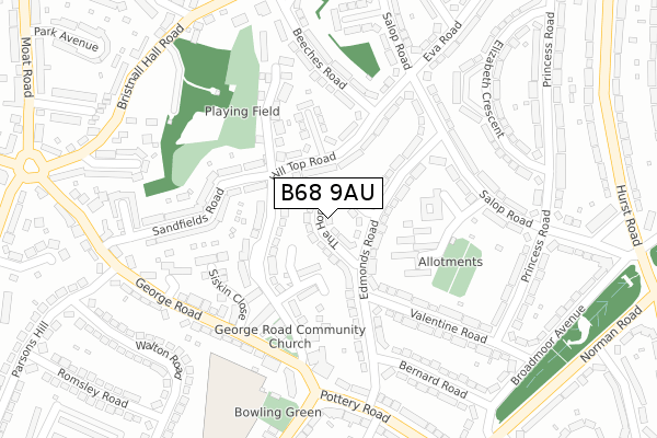 B68 9AU map - large scale - OS Open Zoomstack (Ordnance Survey)