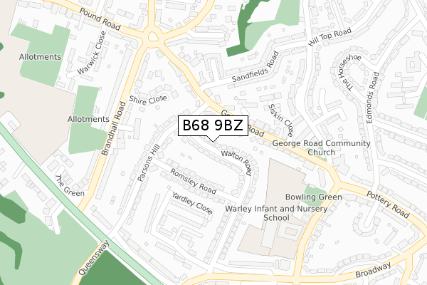 B68 9BZ map - large scale - OS Open Zoomstack (Ordnance Survey)