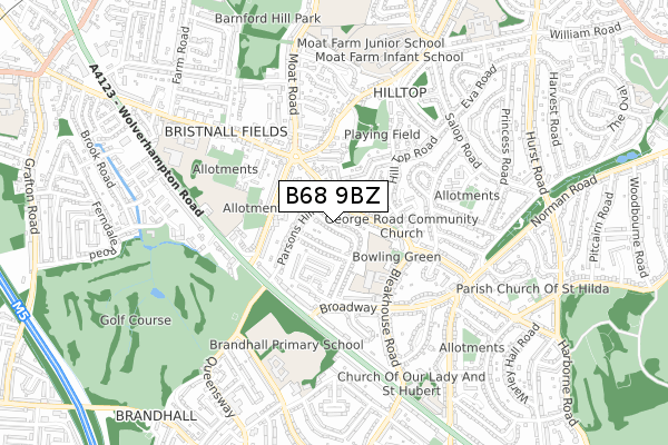 B68 9BZ map - small scale - OS Open Zoomstack (Ordnance Survey)