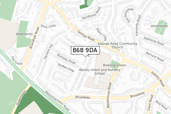 B68 9DA map - large scale - OS Open Zoomstack (Ordnance Survey)