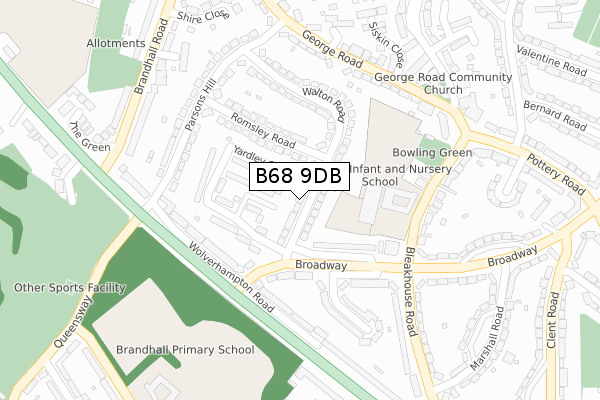 B68 9DB map - large scale - OS Open Zoomstack (Ordnance Survey)