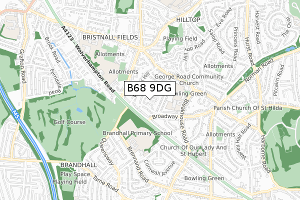 B68 9DG map - small scale - OS Open Zoomstack (Ordnance Survey)