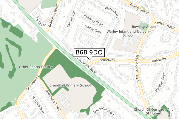 B68 9DQ map - large scale - OS Open Zoomstack (Ordnance Survey)