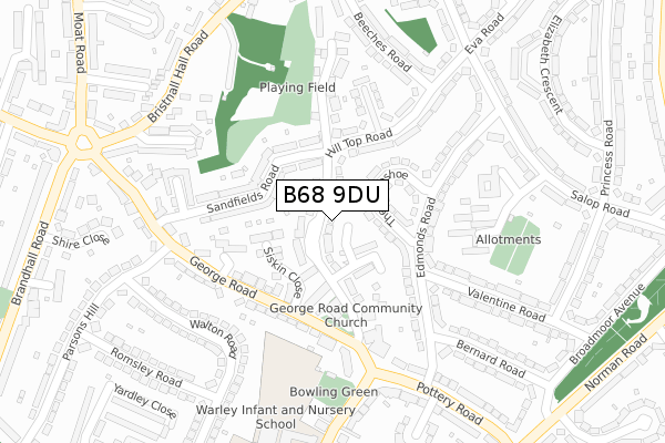 B68 9DU map - large scale - OS Open Zoomstack (Ordnance Survey)