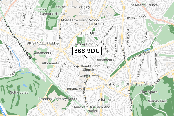 B68 9DU map - small scale - OS Open Zoomstack (Ordnance Survey)