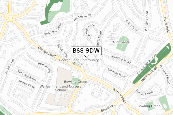 B68 9DW map - large scale - OS Open Zoomstack (Ordnance Survey)