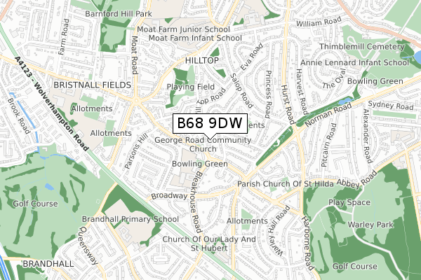 B68 9DW map - small scale - OS Open Zoomstack (Ordnance Survey)