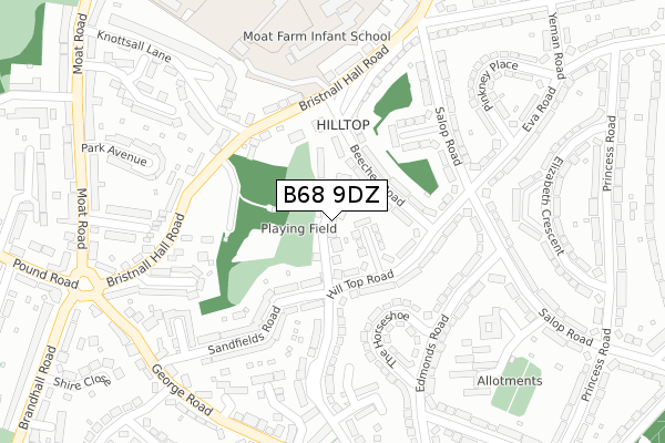 B68 9DZ map - large scale - OS Open Zoomstack (Ordnance Survey)