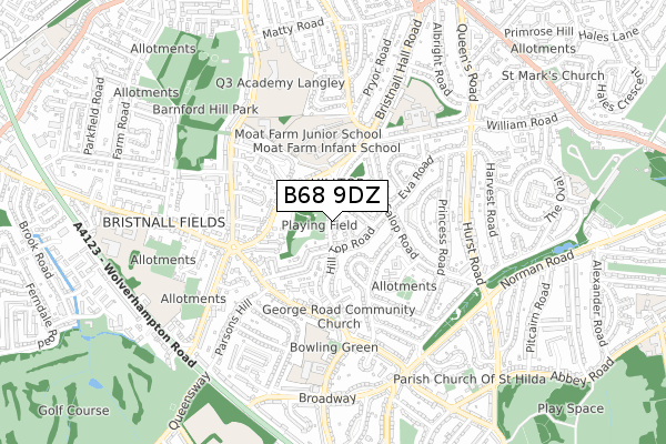 B68 9DZ map - small scale - OS Open Zoomstack (Ordnance Survey)