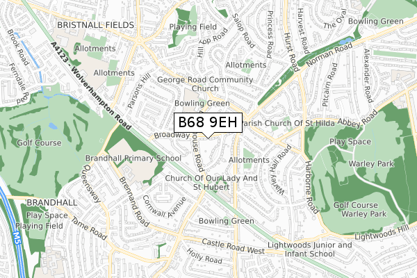 B68 9EH map - small scale - OS Open Zoomstack (Ordnance Survey)