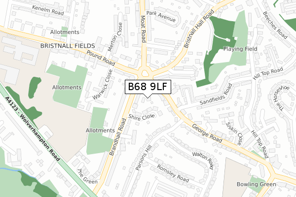 B68 9LF map - large scale - OS Open Zoomstack (Ordnance Survey)