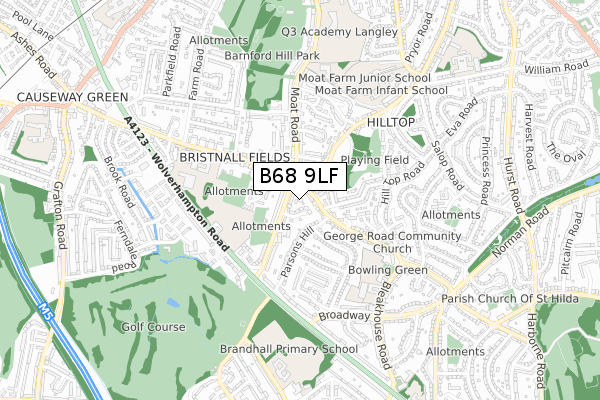 B68 9LF map - small scale - OS Open Zoomstack (Ordnance Survey)