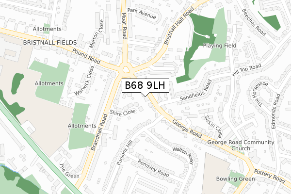 B68 9LH map - large scale - OS Open Zoomstack (Ordnance Survey)