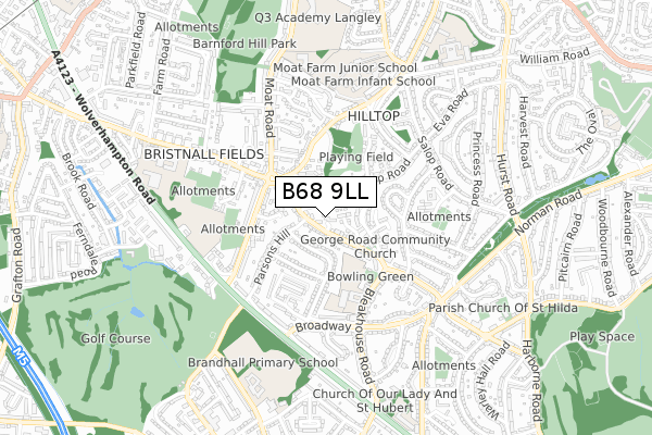 B68 9LL map - small scale - OS Open Zoomstack (Ordnance Survey)